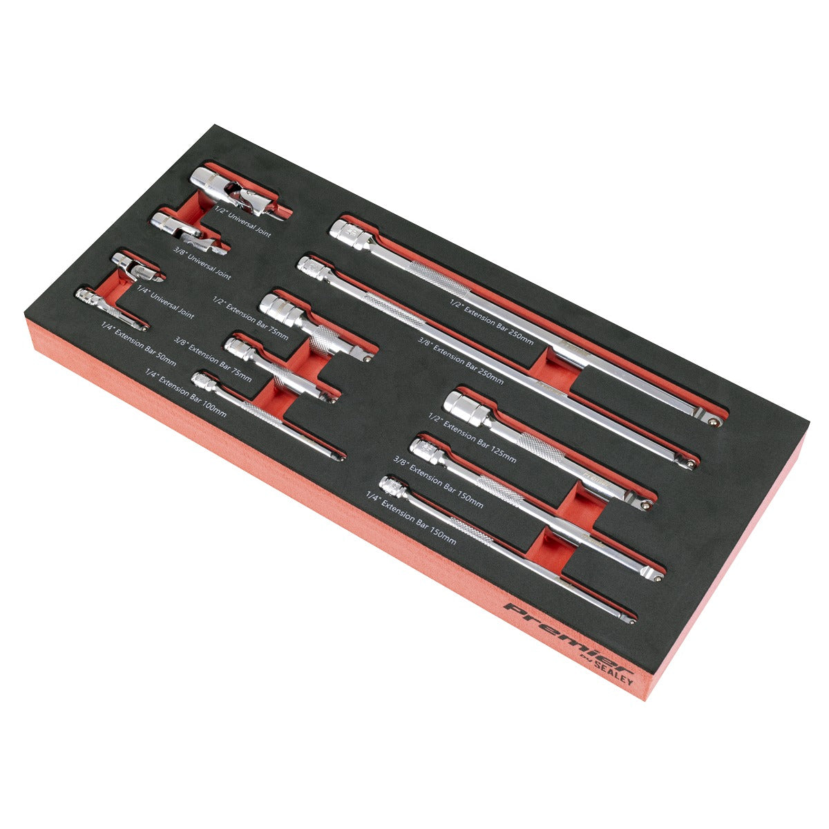 Premier Wobble Extension Bar Set with Tool Tray 1/4", 3/8" & 1/2"Sq Drive 12pc TBT44