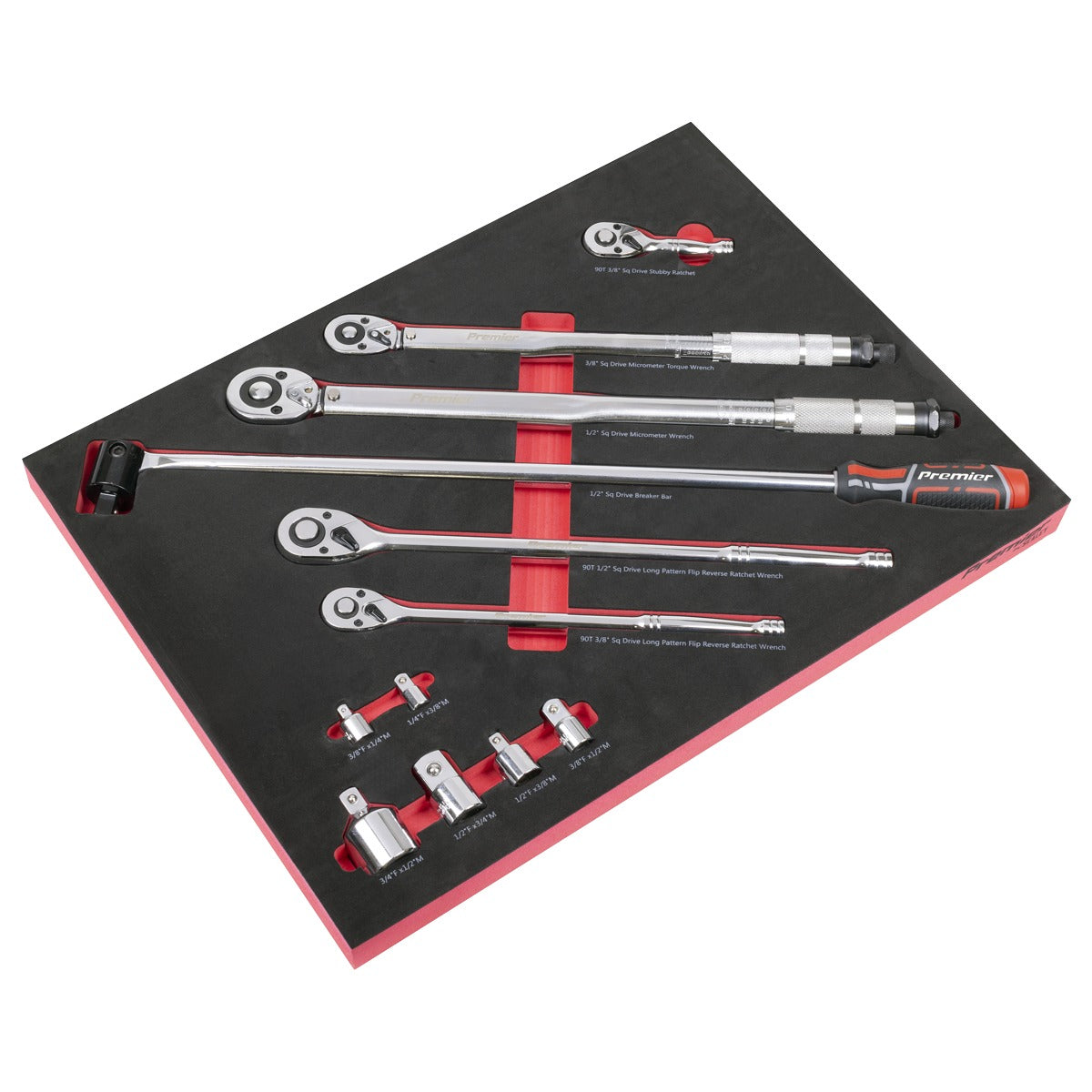 Premier Ratchet, Torque Wrench, Breaker Bar & Socket Adaptor Set with Tool Tray 3/8"Sq & 1/2"Sq Drive 12pc TBT45