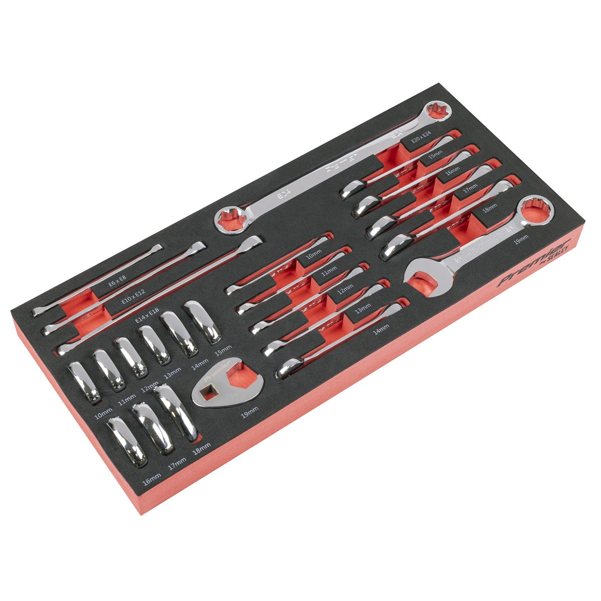 Premier Stubby Combination, TRX-Star & Crow's Foot Spanner Set with Tool Tray 24pc TBT50