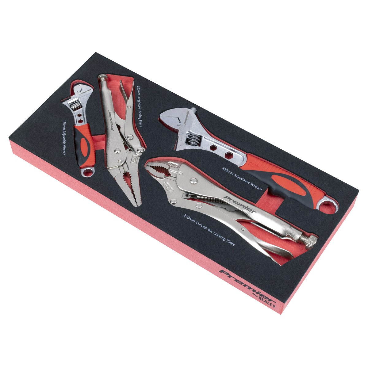 Premier Locking Pliers & Adjustable Wrench Set with Tool Tray 4pc TBT59