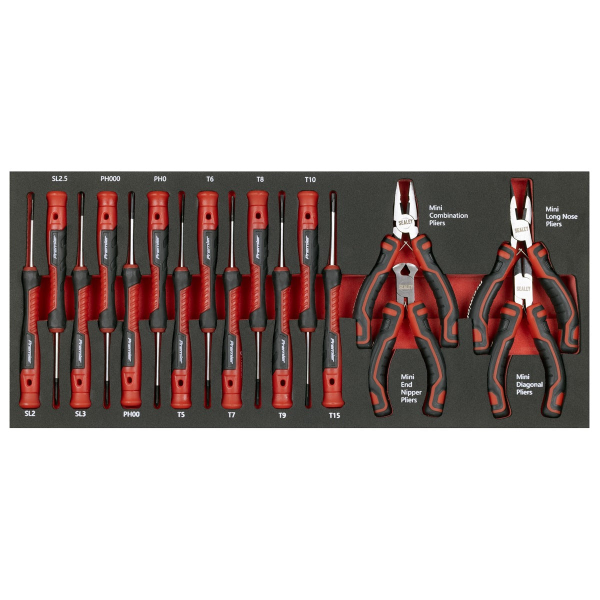 Premier Precision Screwdriver & Mini Pliers Set with Tool Tray 17pc TBT67