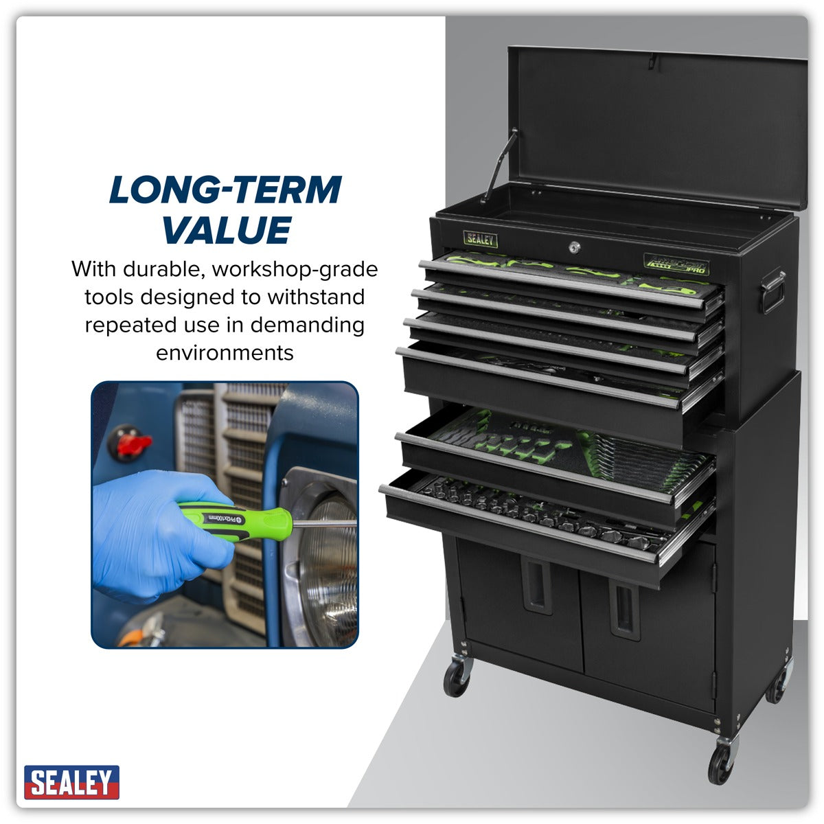 Siegen Topchest & Rollcab Combination 6 Drawer with 247pc Tool Kit S01267