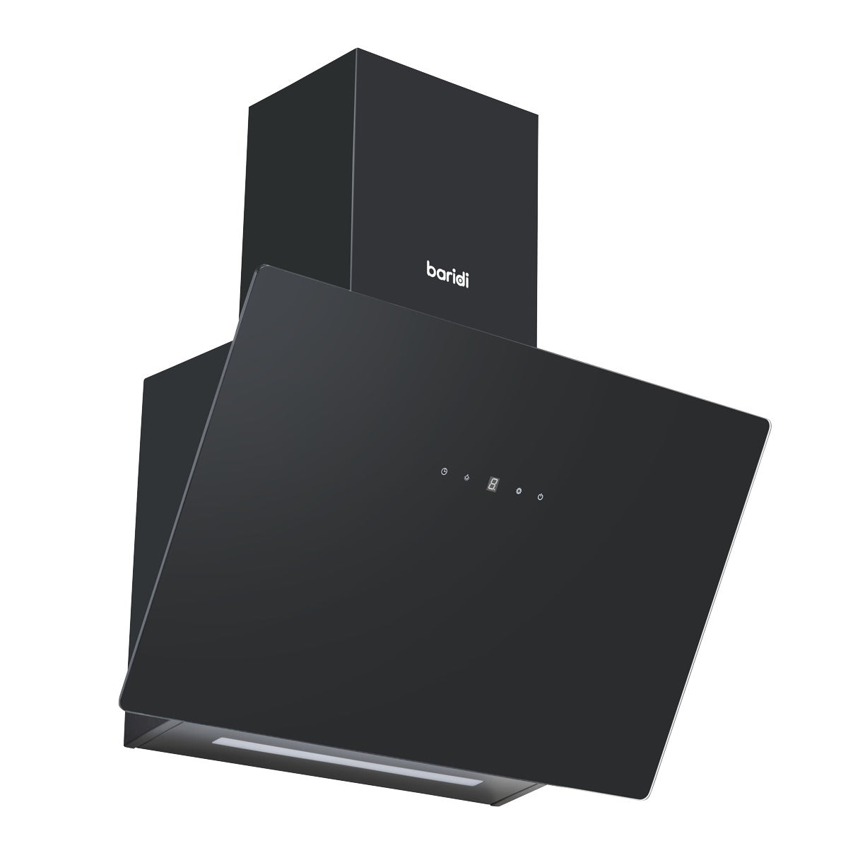 Baridi Angled Chimney Cooker Hood with Touch Controls & Carbon Filters 60cm - Black Glass DH105