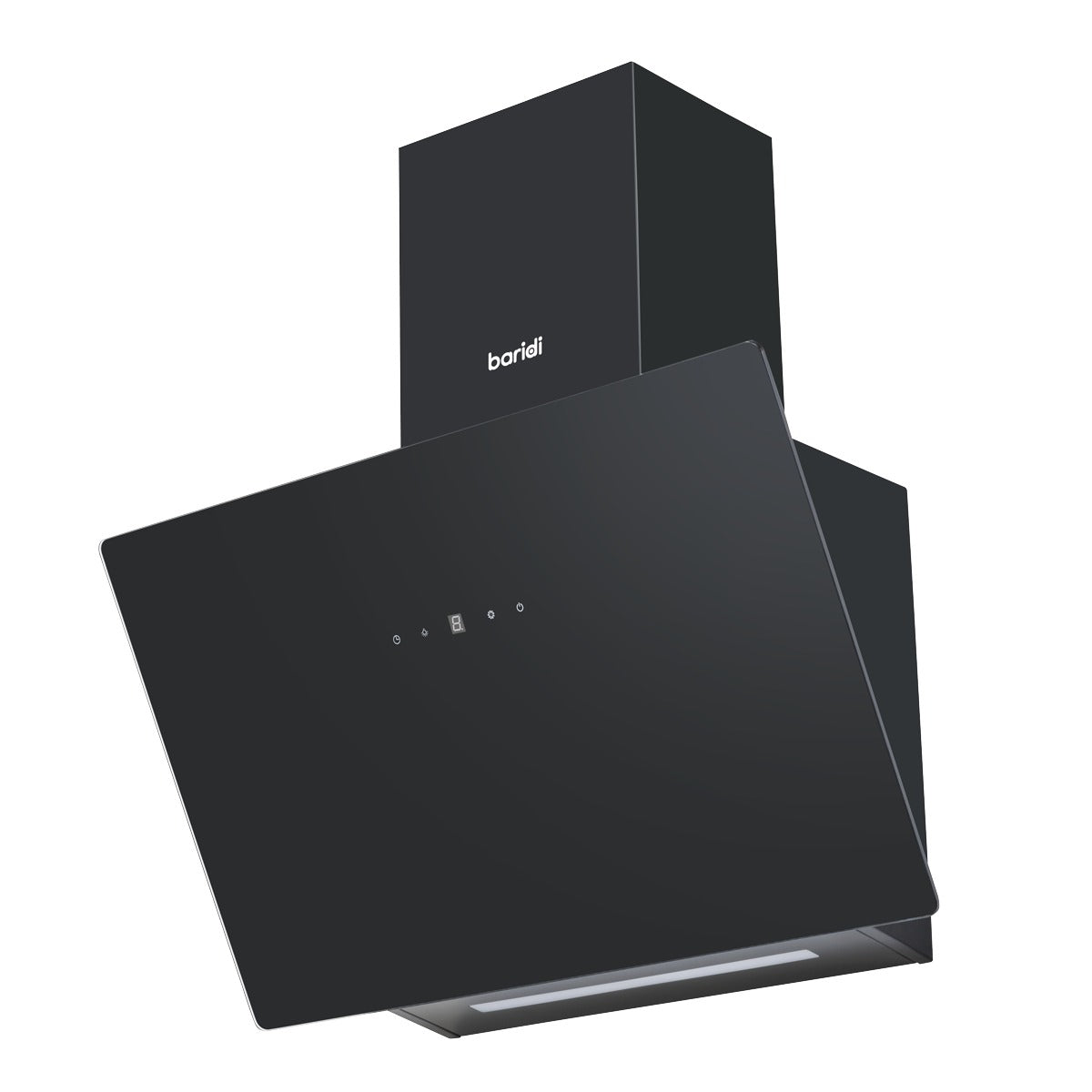 Baridi Angled Chimney Cooker Hood with Touch Controls & Carbon Filters 60cm - Black Glass DH105