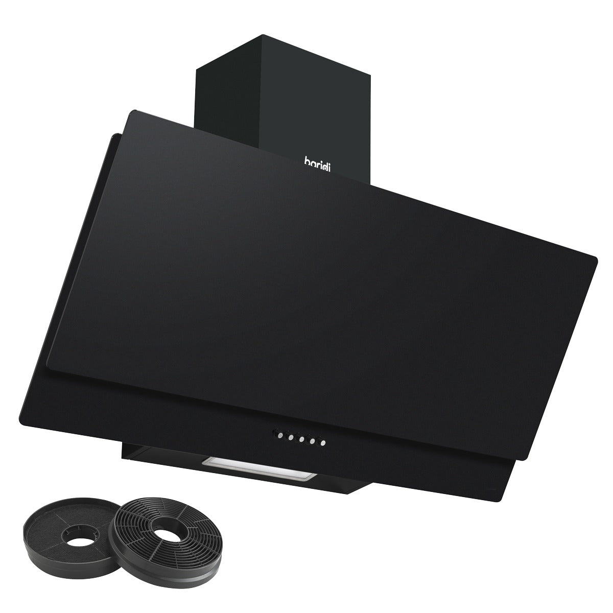Baridi Angled Chimney Cooker Hood with Carbon Filters & LED Lamp 90cm, Energy Class A - Black Glass DH106
