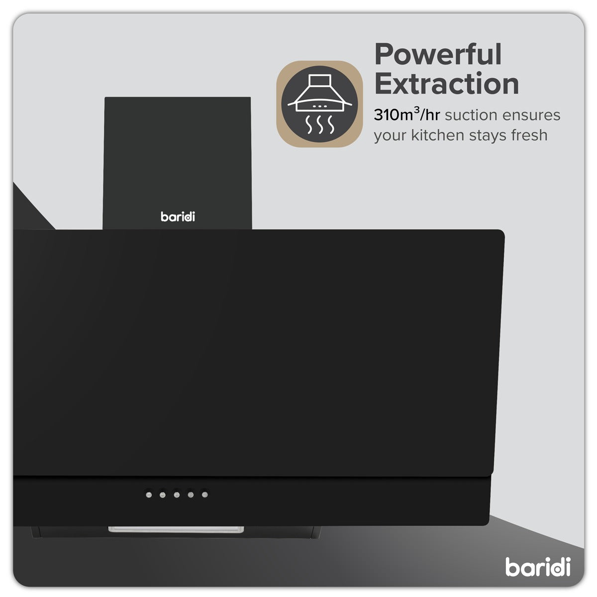 Baridi Angled Chimney Cooker Hood with Carbon Filters & LED Lamp 90cm, Energy Class A - Black Glass DH106