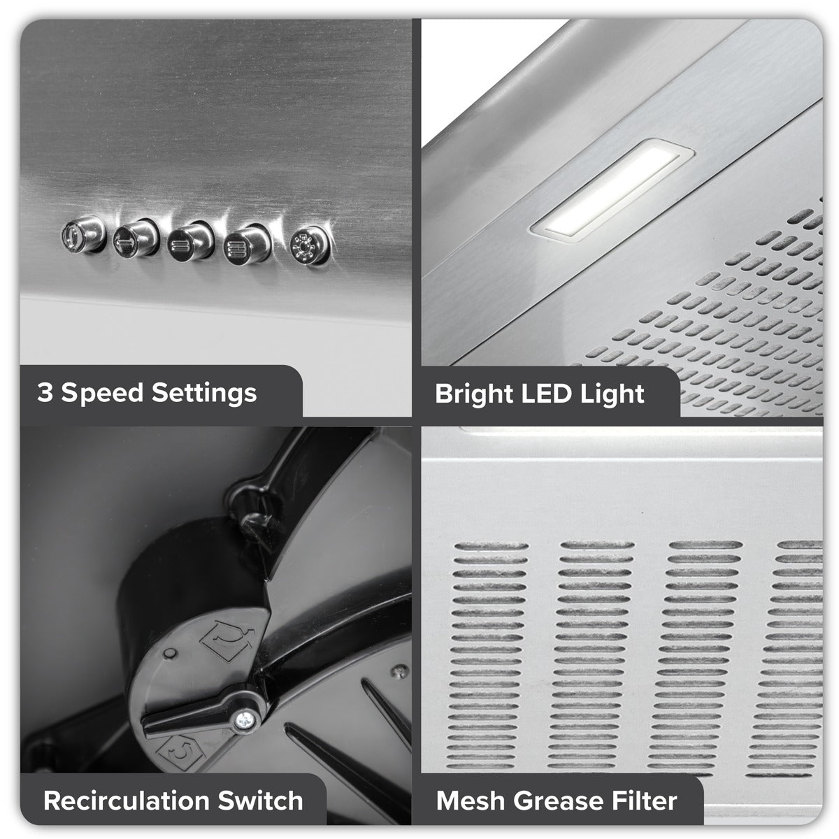 Baridi Visor Cooker Hood Extractor Fan 60cm - Stainless Steel DH108