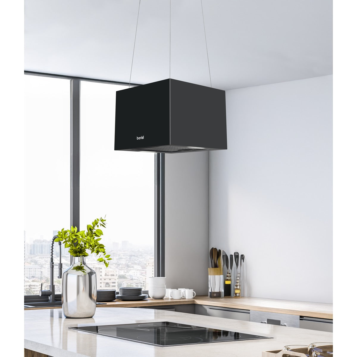 Baridi Square Island Cooker Hood 40cm - Black DH109