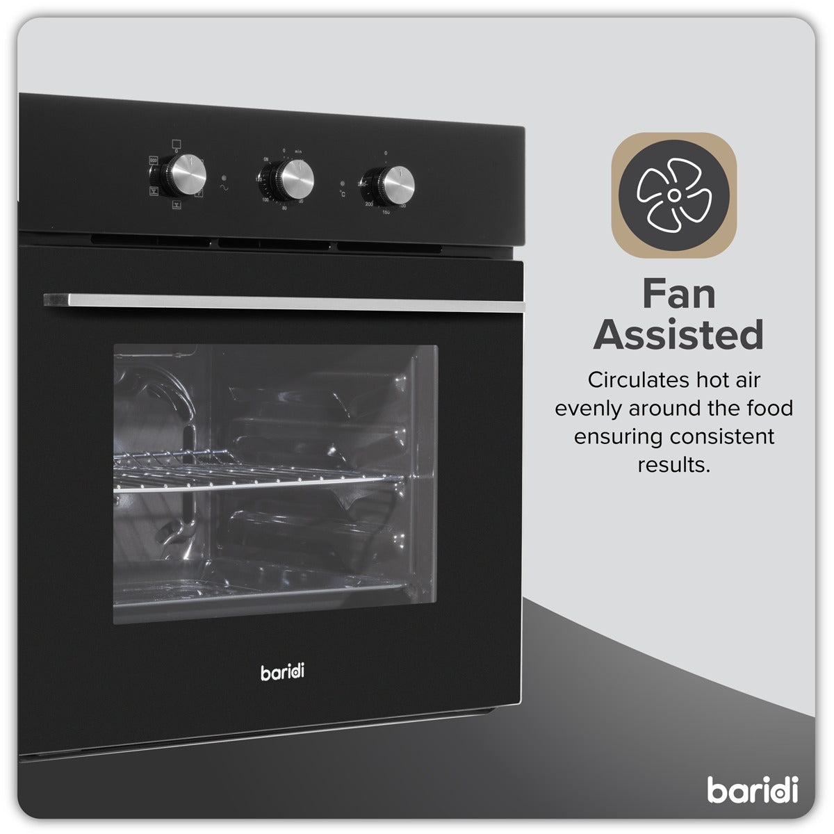 Baridi Built-In 5-Function Fan Assisted Oven with Timer 60cm, 55L Capacity - Black DH110