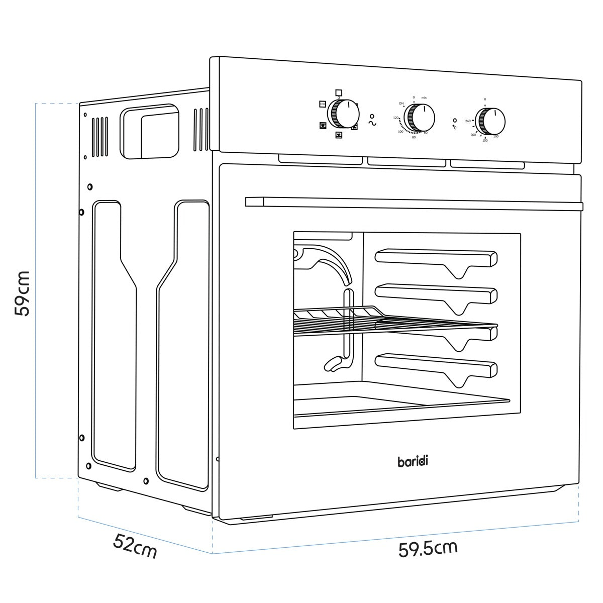 Baridi Built-In 5-Function Fan Assisted Oven with Timer 60cm, 55L Capacity - Black DH110