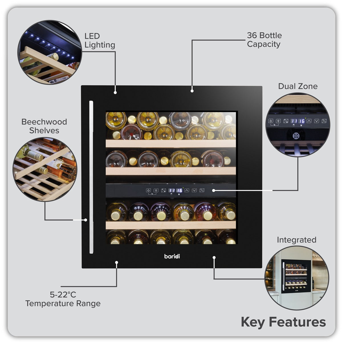 Baridi 36 Bottle Wine Fridge & Cooler 60cm DH117