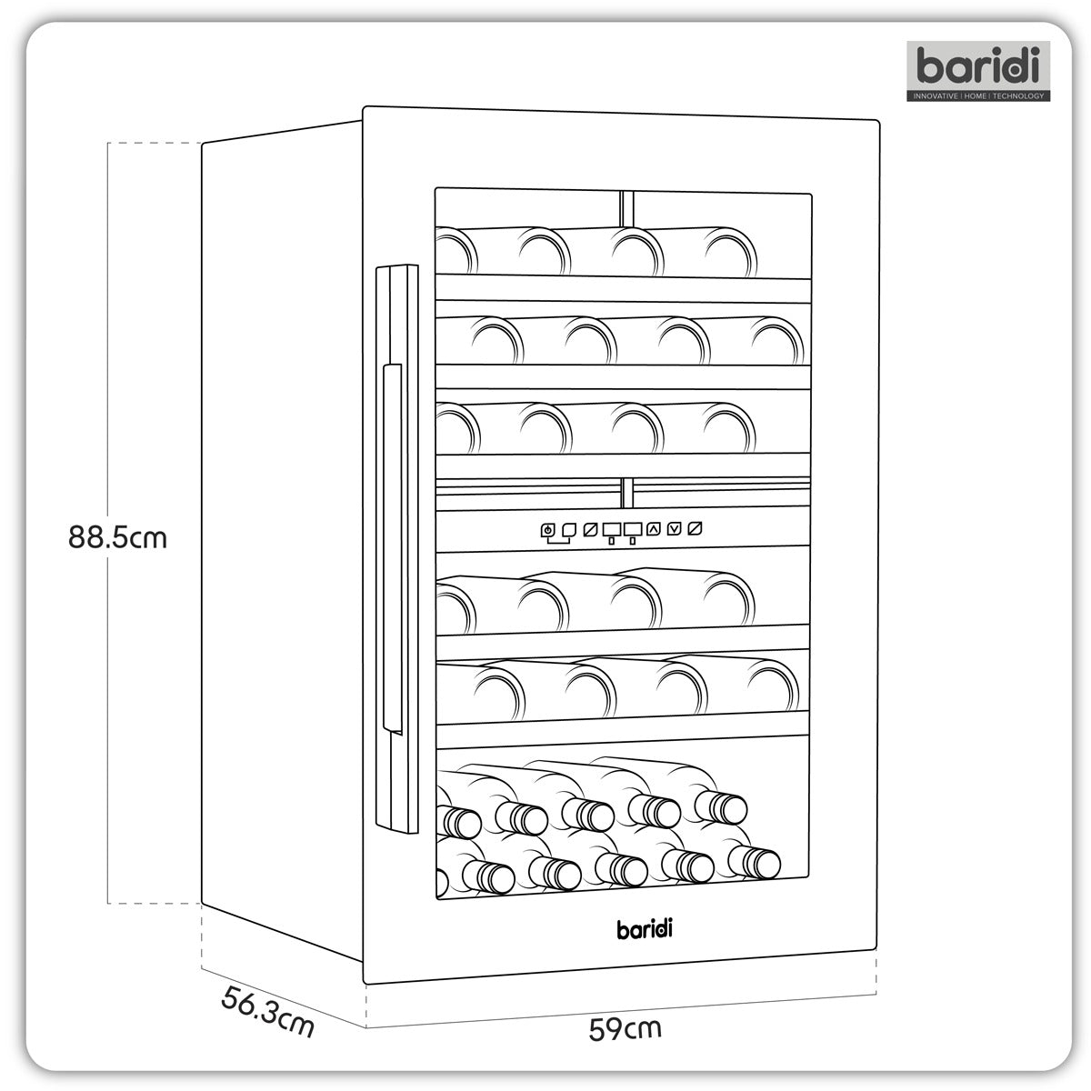 Baridi 57 Bottle Dual Zone Wine Fridge & Cooler 60cm DH118