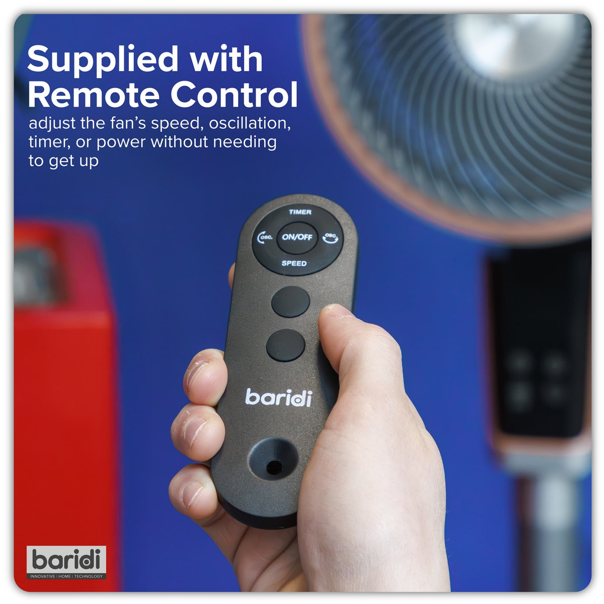 Baridi 12" Pedestal Fan with Remote Control & 12hr Timer 230V - Grey DH141