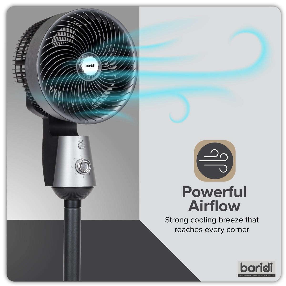Baridi 10" Pedestal Fan with Manual Control 230V - Grey DH142