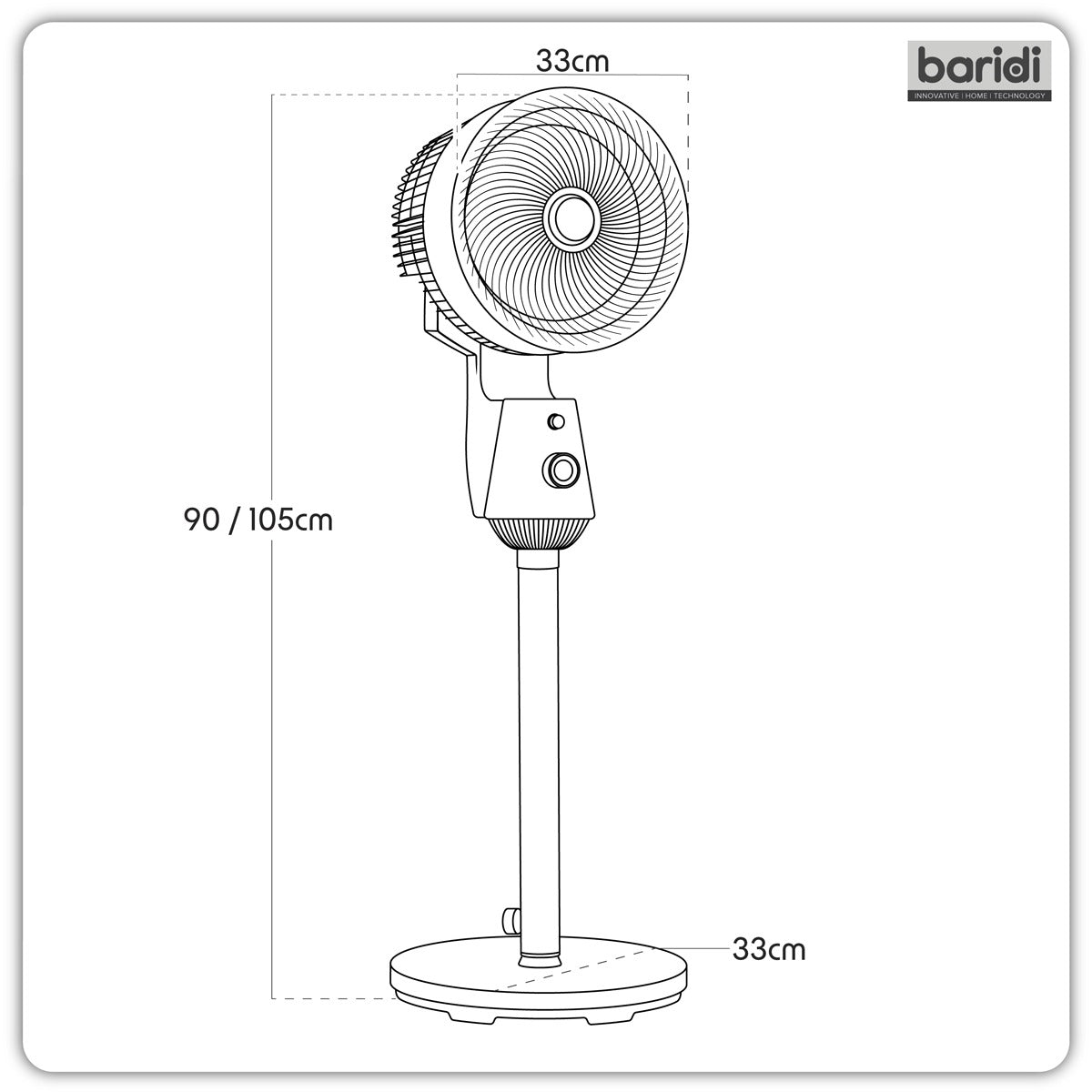 Baridi 10" Pedestal Fan with Manual Control 230V - Grey DH142