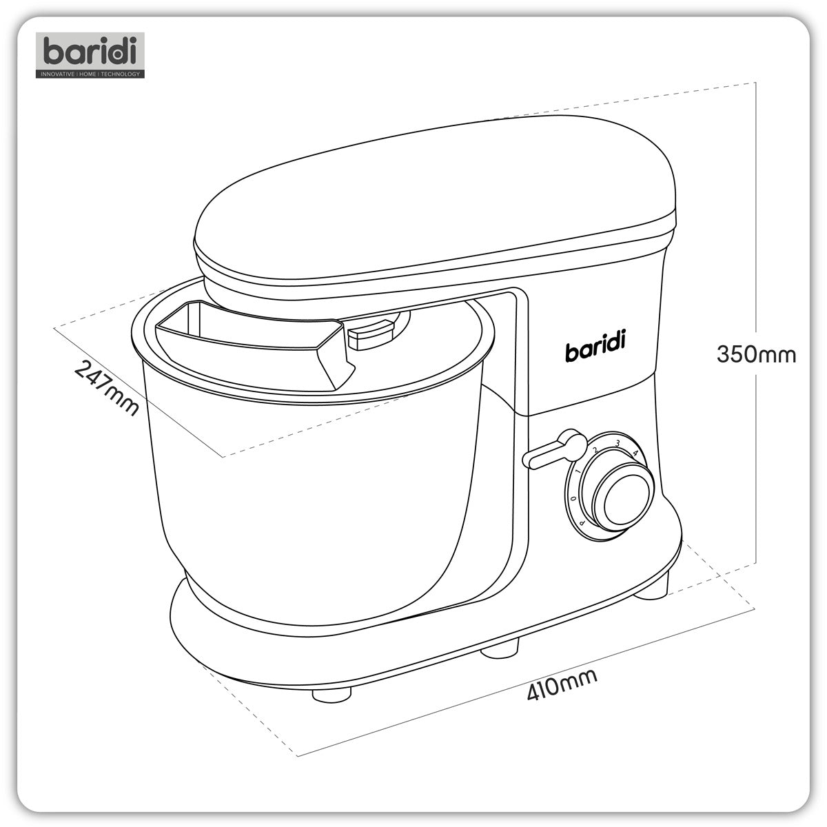 Baridi 1800W Stand Mixer with Accessories 8L - Black DH174