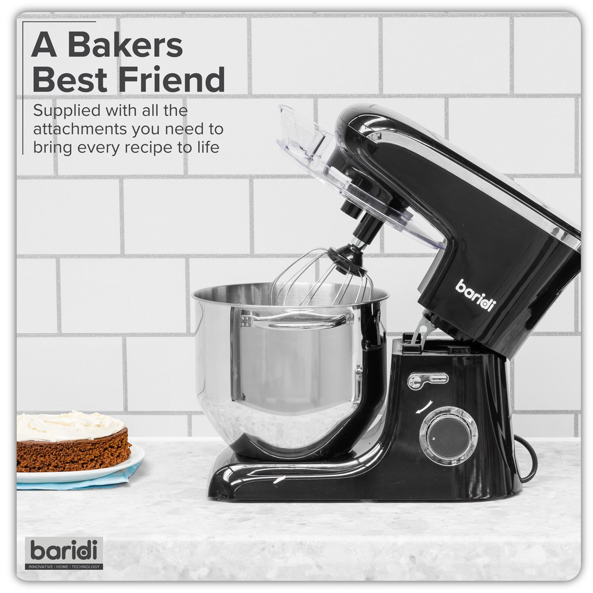 Baridi 1800W Stand Mixer with Accessories 8L - Black DH174
