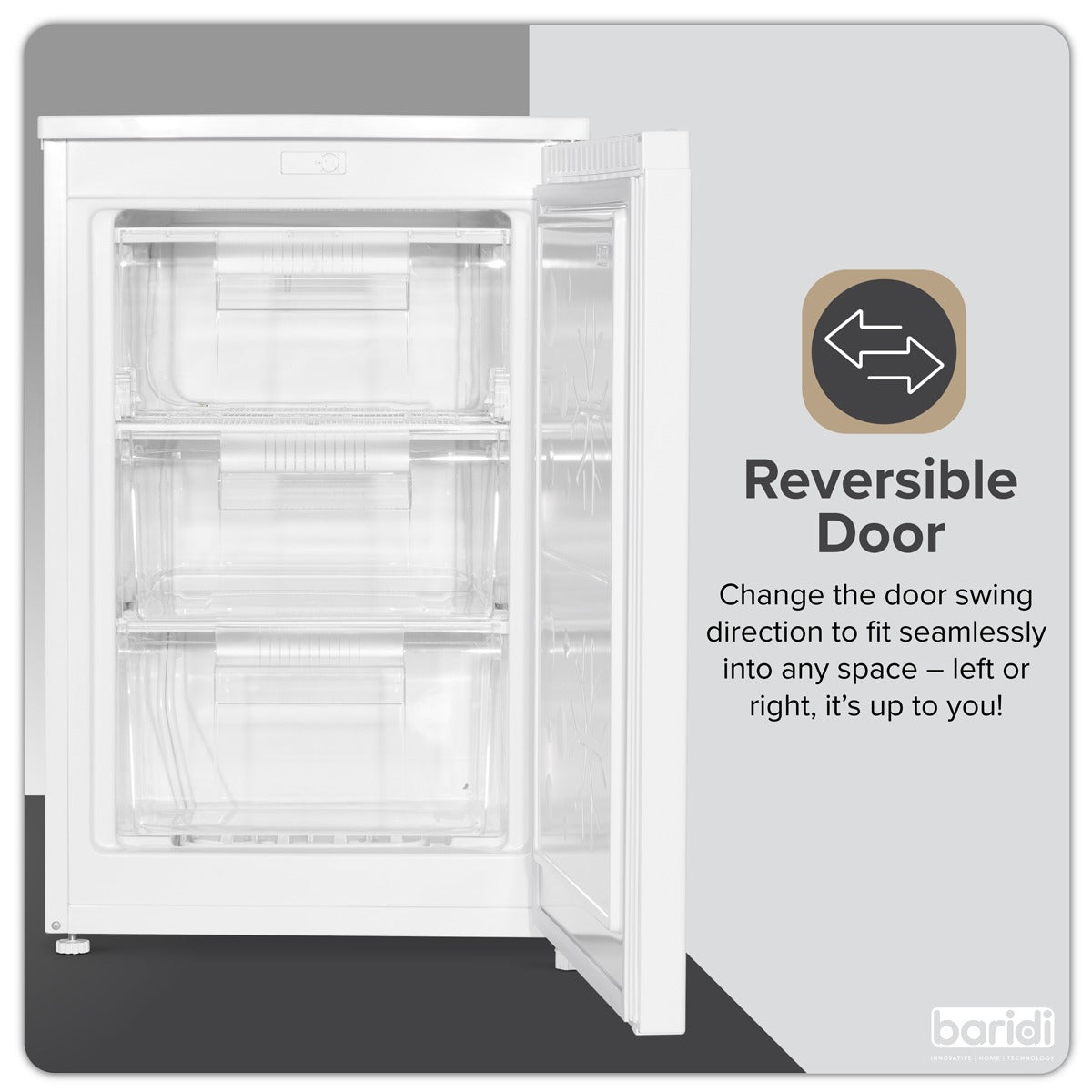 Baridi 55cm Undercounter Freezer with Adjustable Thermostat 85L - White DH250