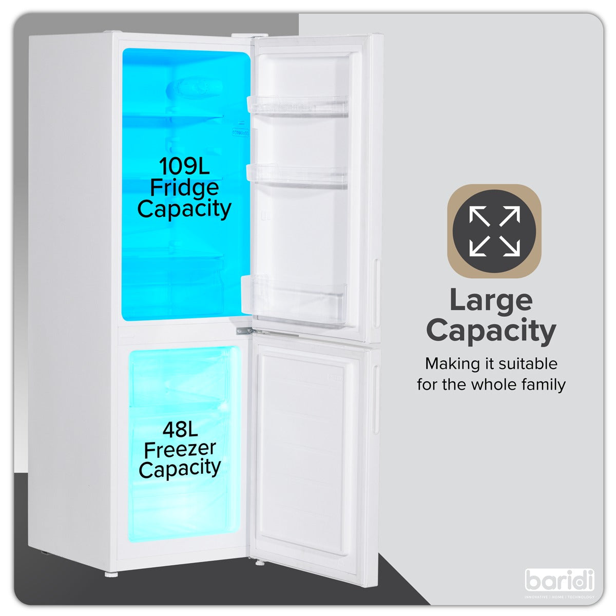 Baridi 70/30 Low Frost Fridge Freezer 157L Capacity - White DH252
