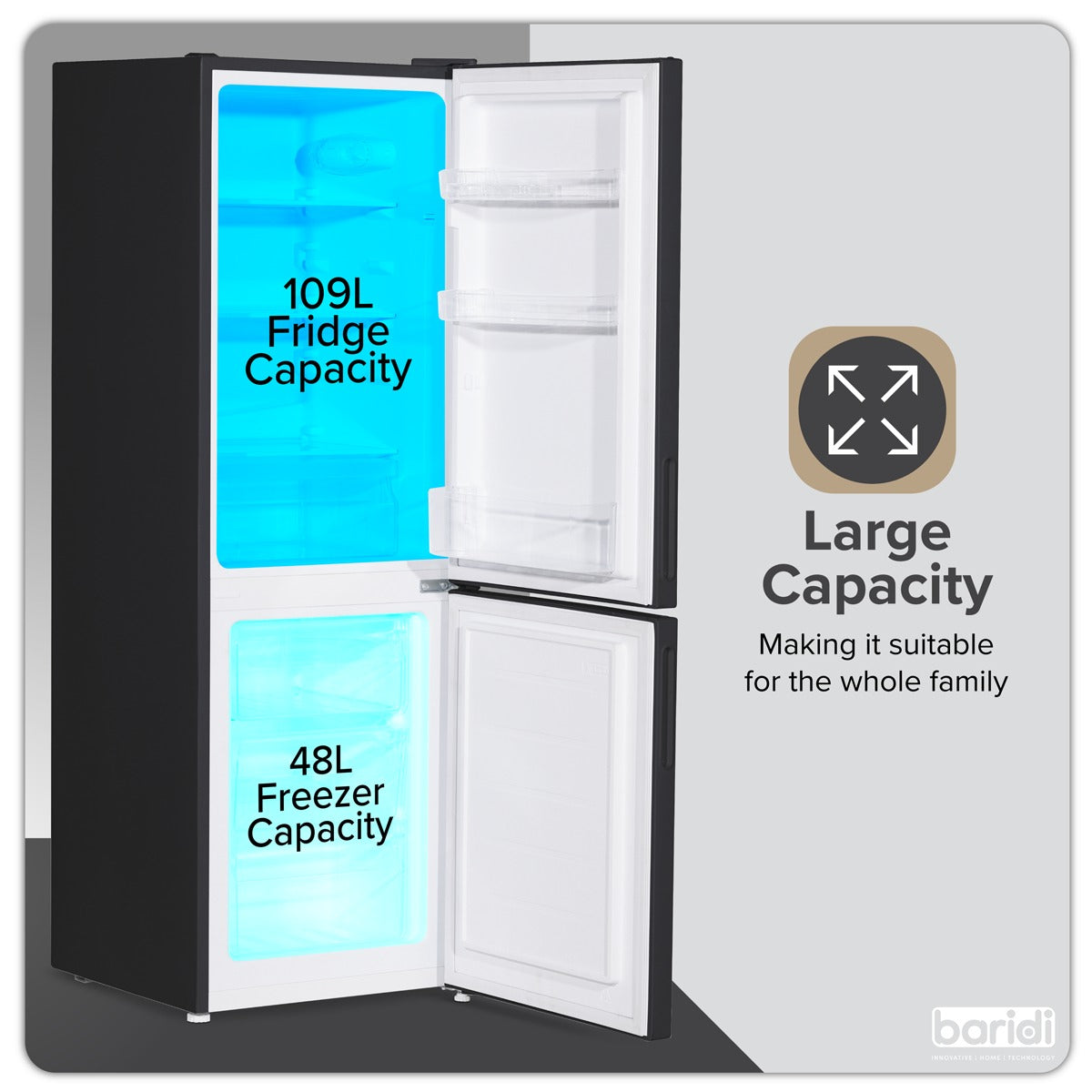 Baridi 47cm 70/30 Fridge Freezer, 157L Capacity Low Frost DH253