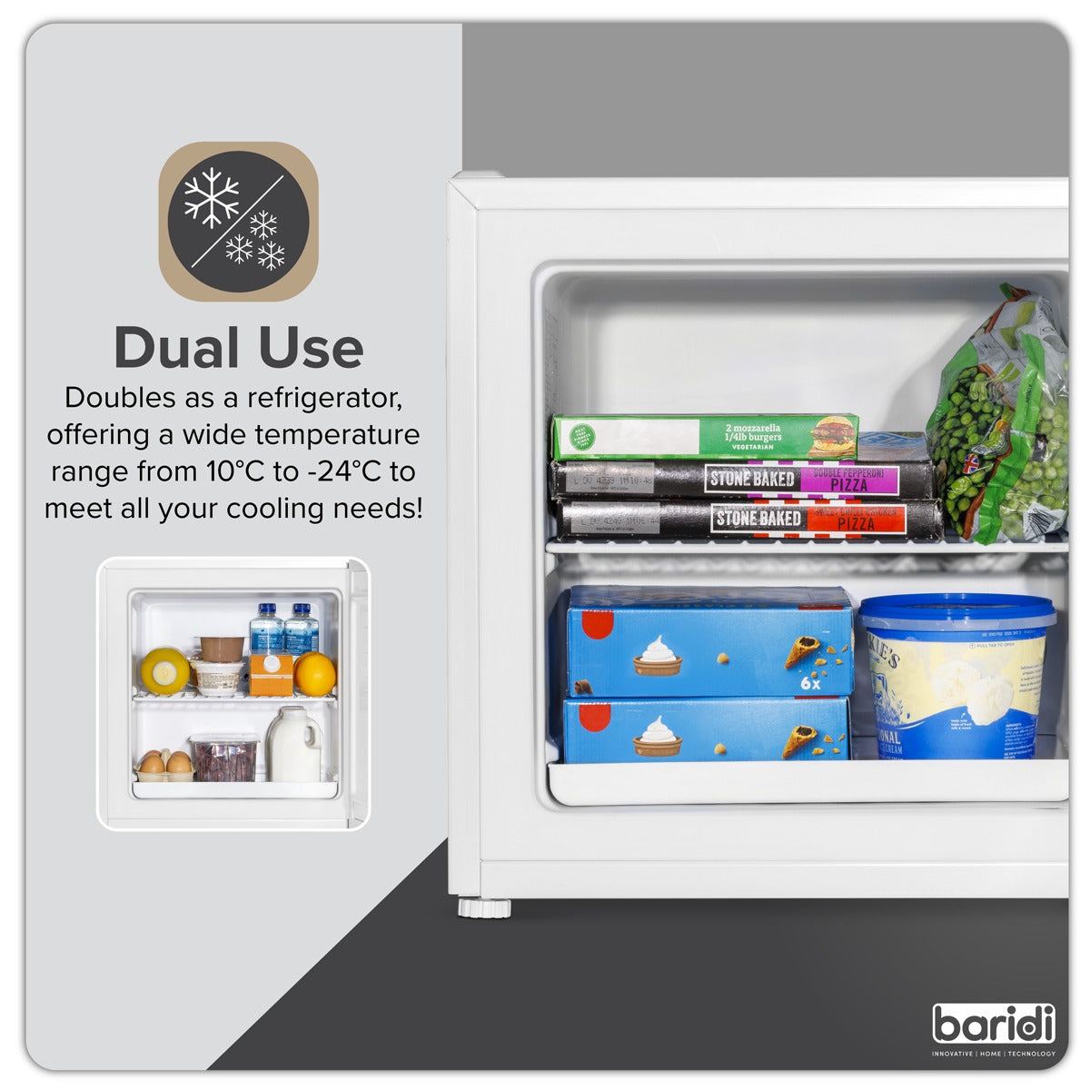 Baridi Mini Tabletop Fridge/Freezer, 31L Capacity - White DH254
