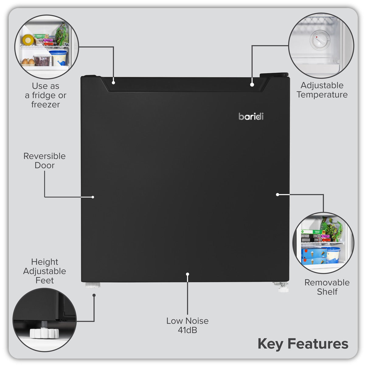 Baridi Mini Tabletop Fridge/Freezer, 31L Capacity - Black DH255