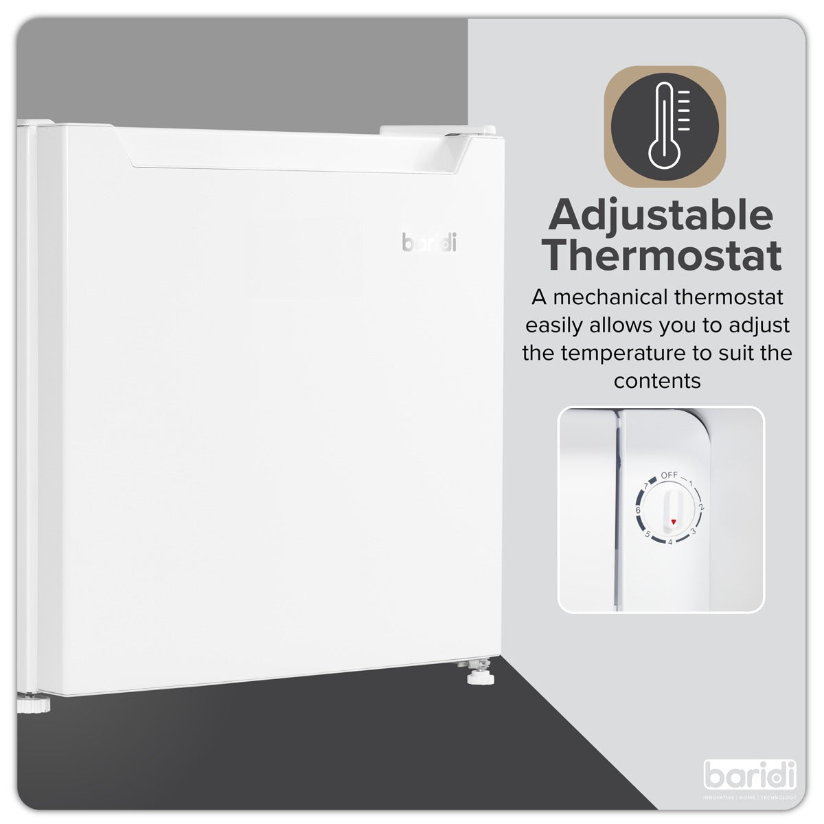 Baridi Tabletop Fridge with Ice Box, 46L Capacity, Adjustable Thermostat - White DH256