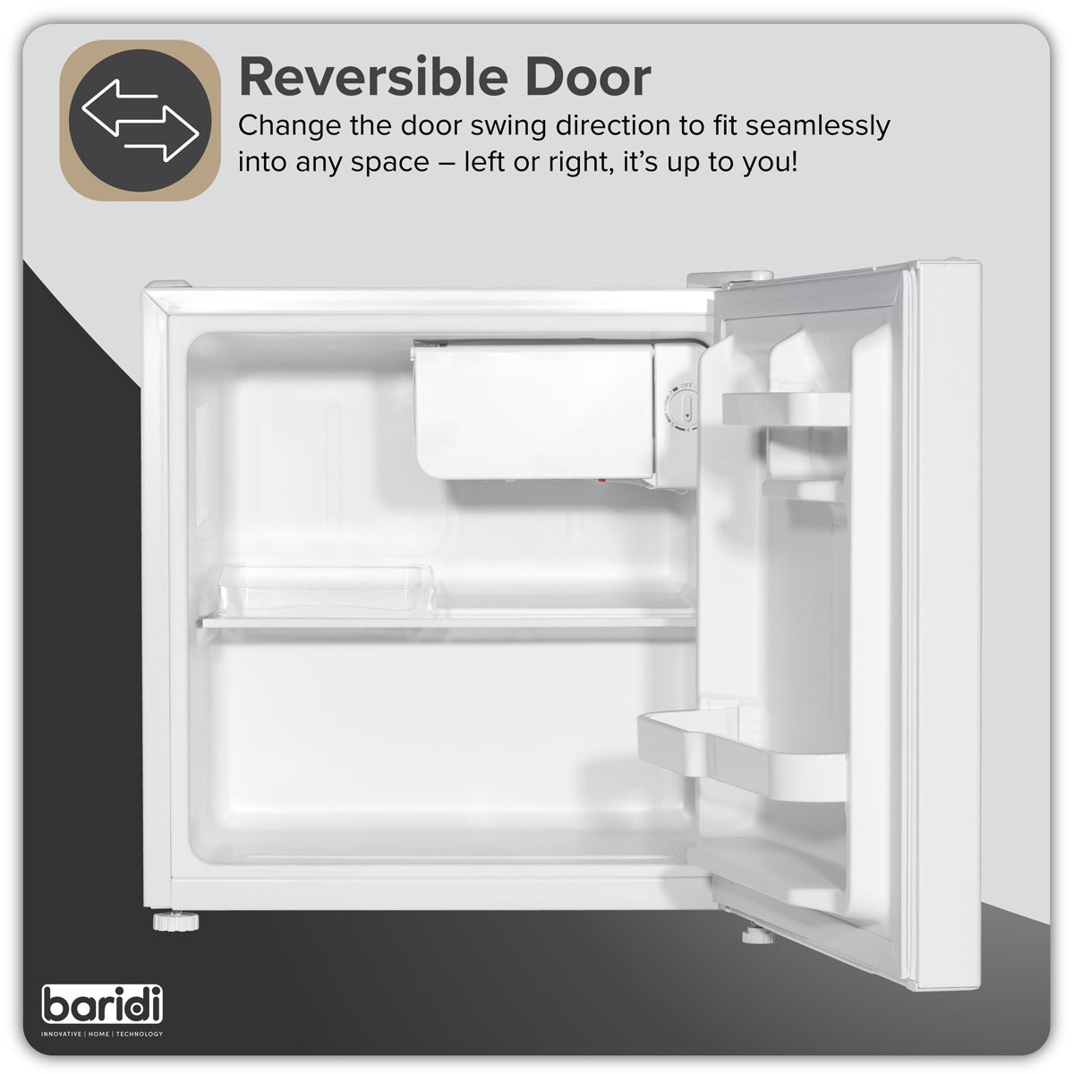 Baridi Tabletop Fridge with Ice Box, 46L Capacity, Adjustable Thermostat - White DH256