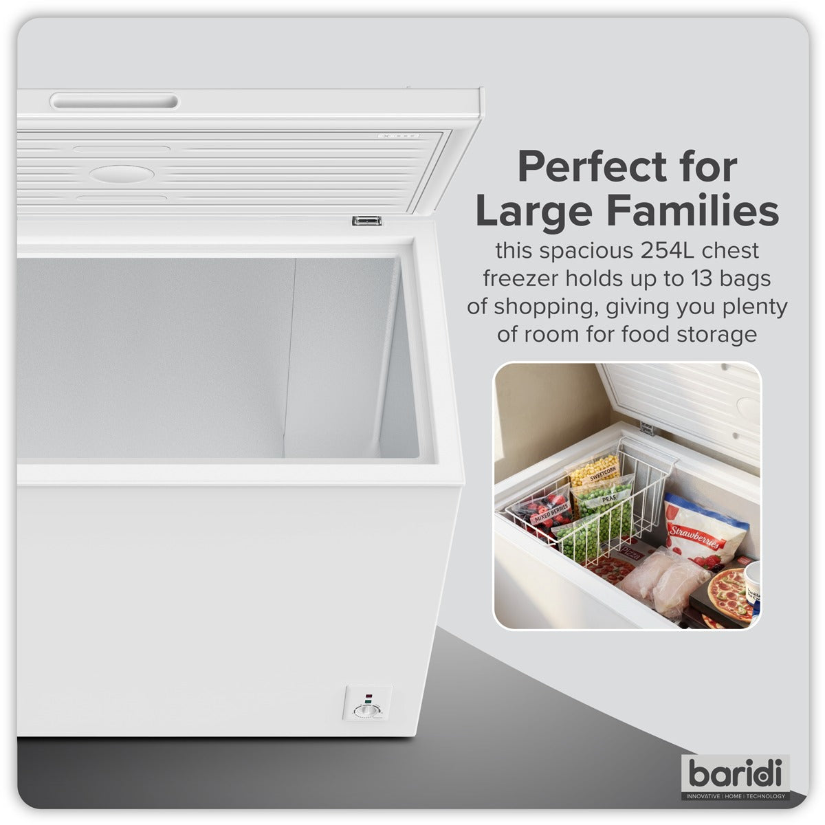 Baridi Freestanding Chest Freezer 254L Capacity - White DH258