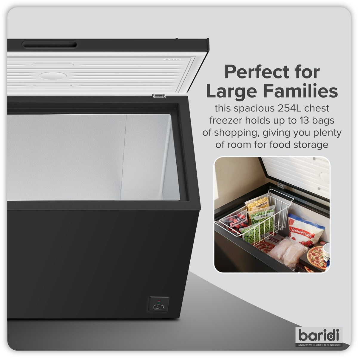 Baridi Freestanding Chest Freezer 254L Capacity - Black DH259