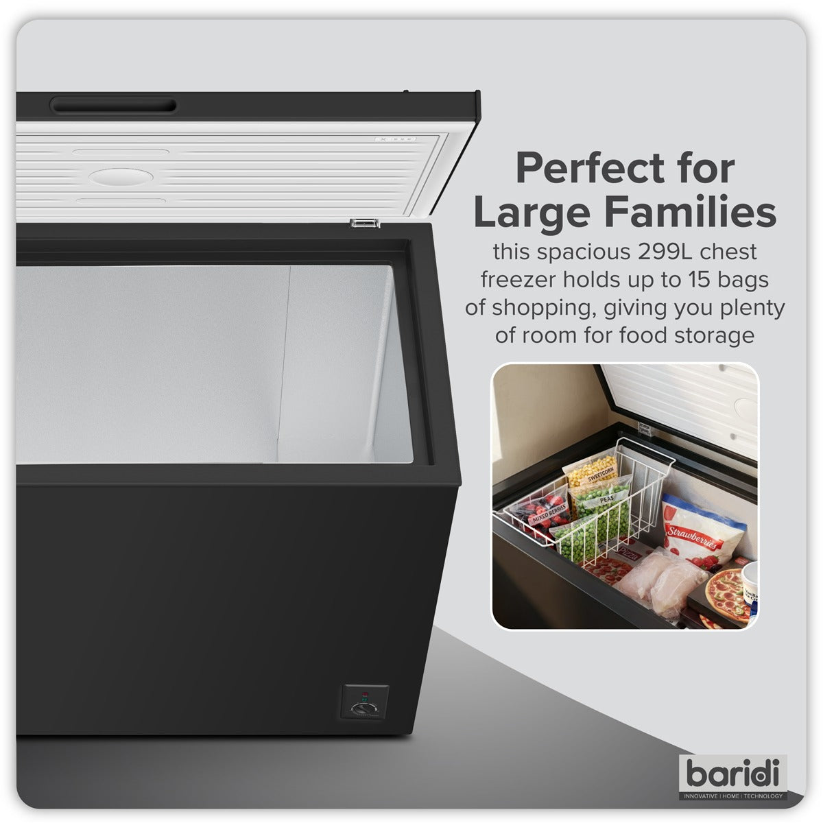 Baridi Freestanding Chest Freezer 299L Capacity - Black DH261