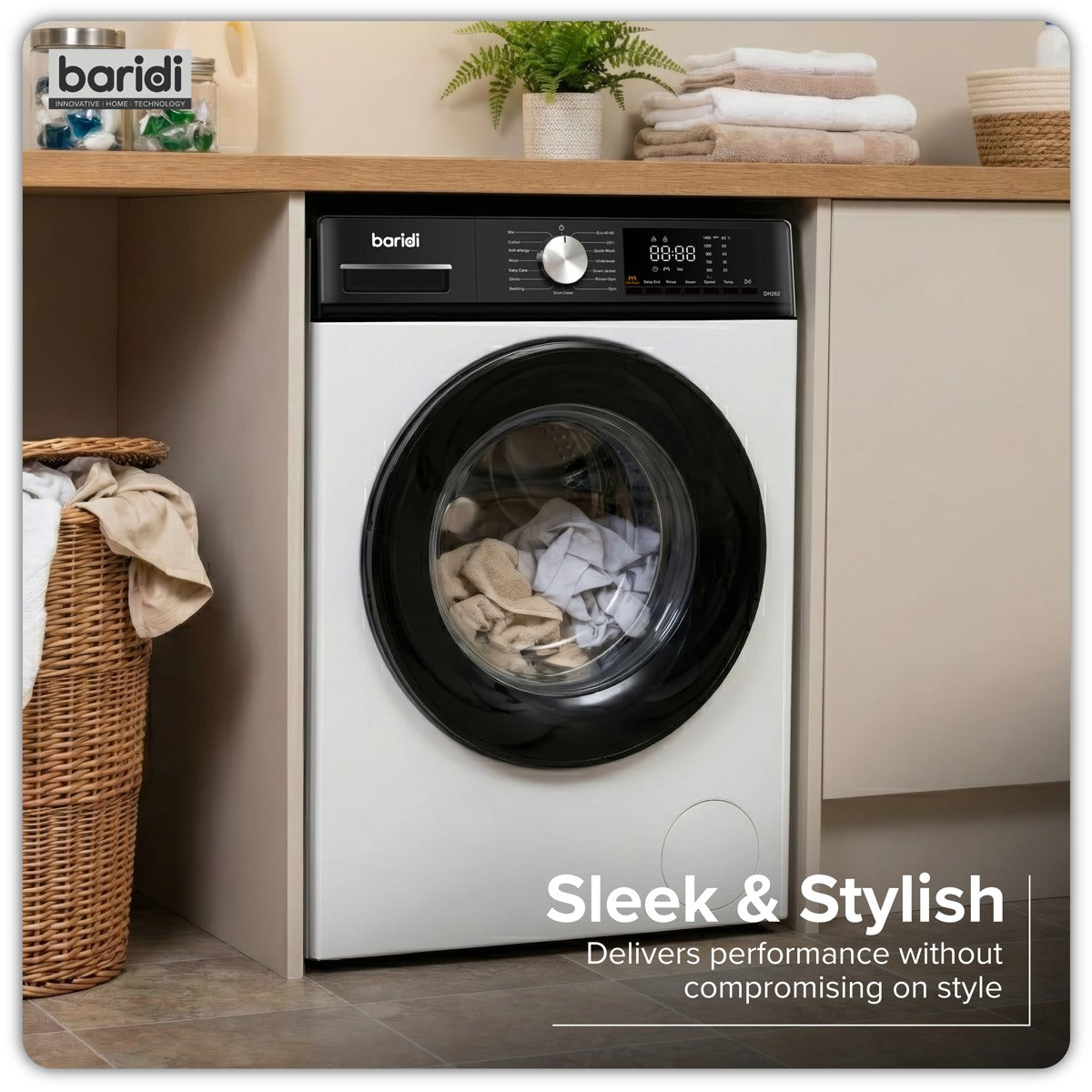 Baridi 8kg Washing Machine, Front Loading, 1400rpm Energy Rating A – White DH262