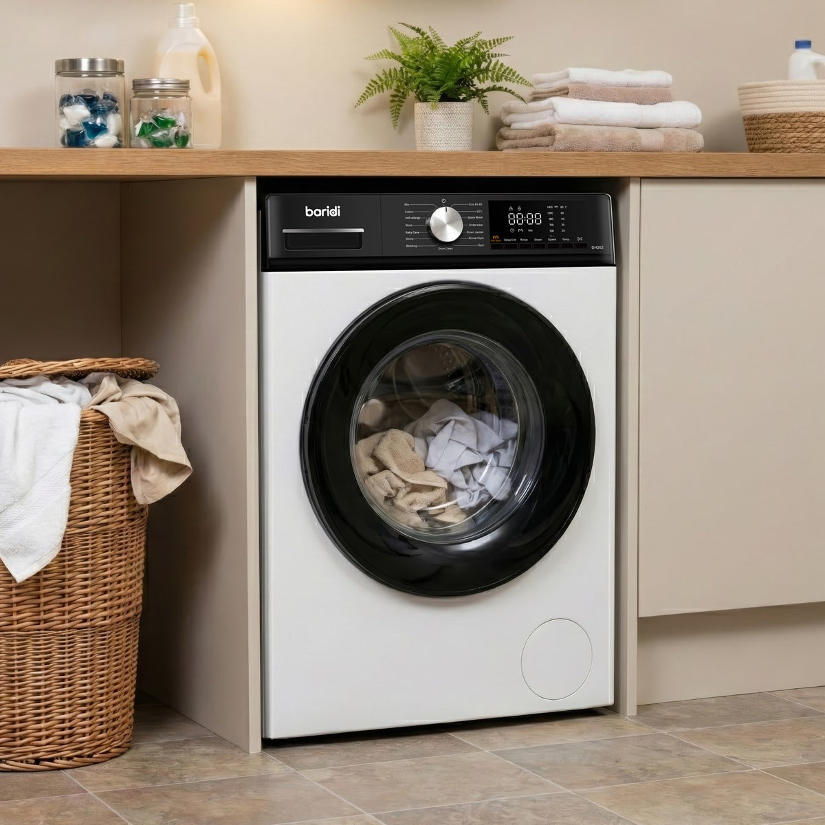 Baridi 8kg Washing Machine, Front Loading, 1400rpm Energy Rating A – White DH262
