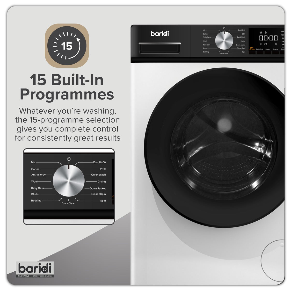 Baridi 8/5kg Washer Dryer, Front Loading, 1400rpm Energy Rating A – White DH263