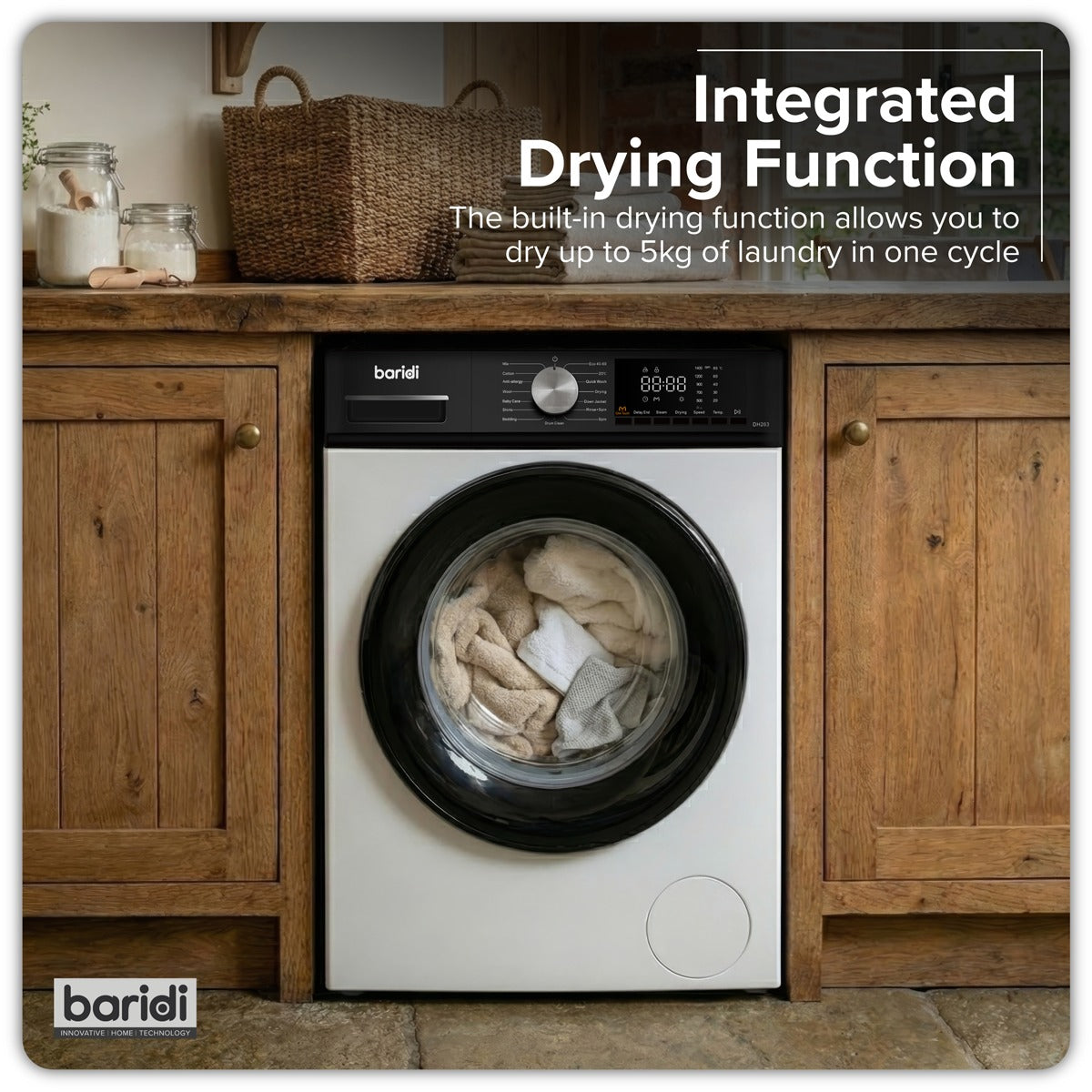 Baridi 8/5kg Washer Dryer, Front Loading, 1400rpm Energy Rating A – White DH263