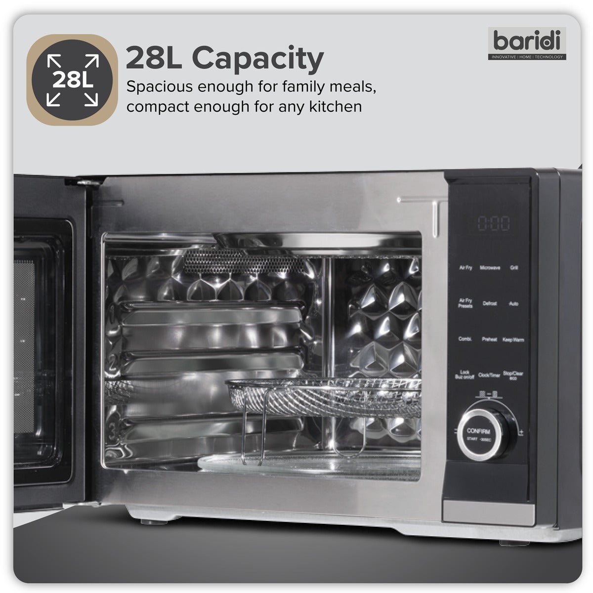Baridi 7-in-1 Air Fryer Microwave & Grill, 28L Capacity - Black DH277