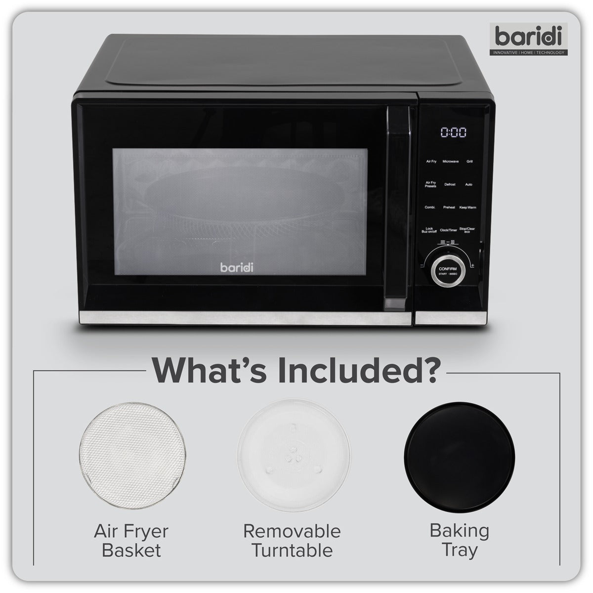 Baridi 7-in-1 Air Fryer Microwave & Grill, 28L Capacity - Black DH277