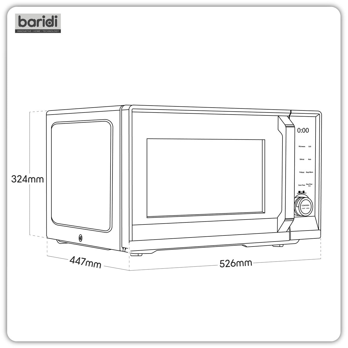 Baridi 7-in-1 Air Fryer Microwave & Grill, 28L Capacity - Black DH277