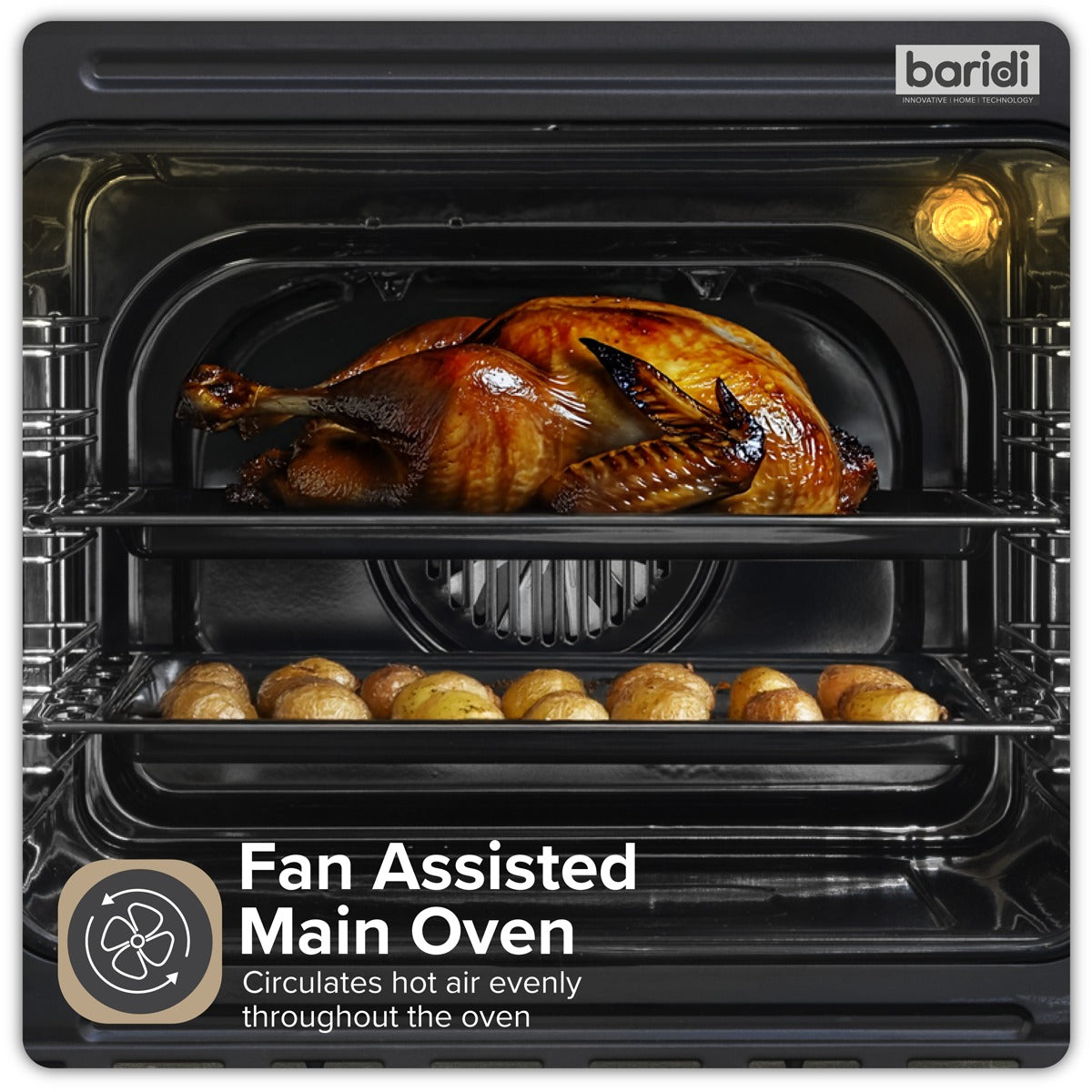 Baridi 90cm Built-In Double Oven, 88L Capacity, Energy Rating A - Black DH279