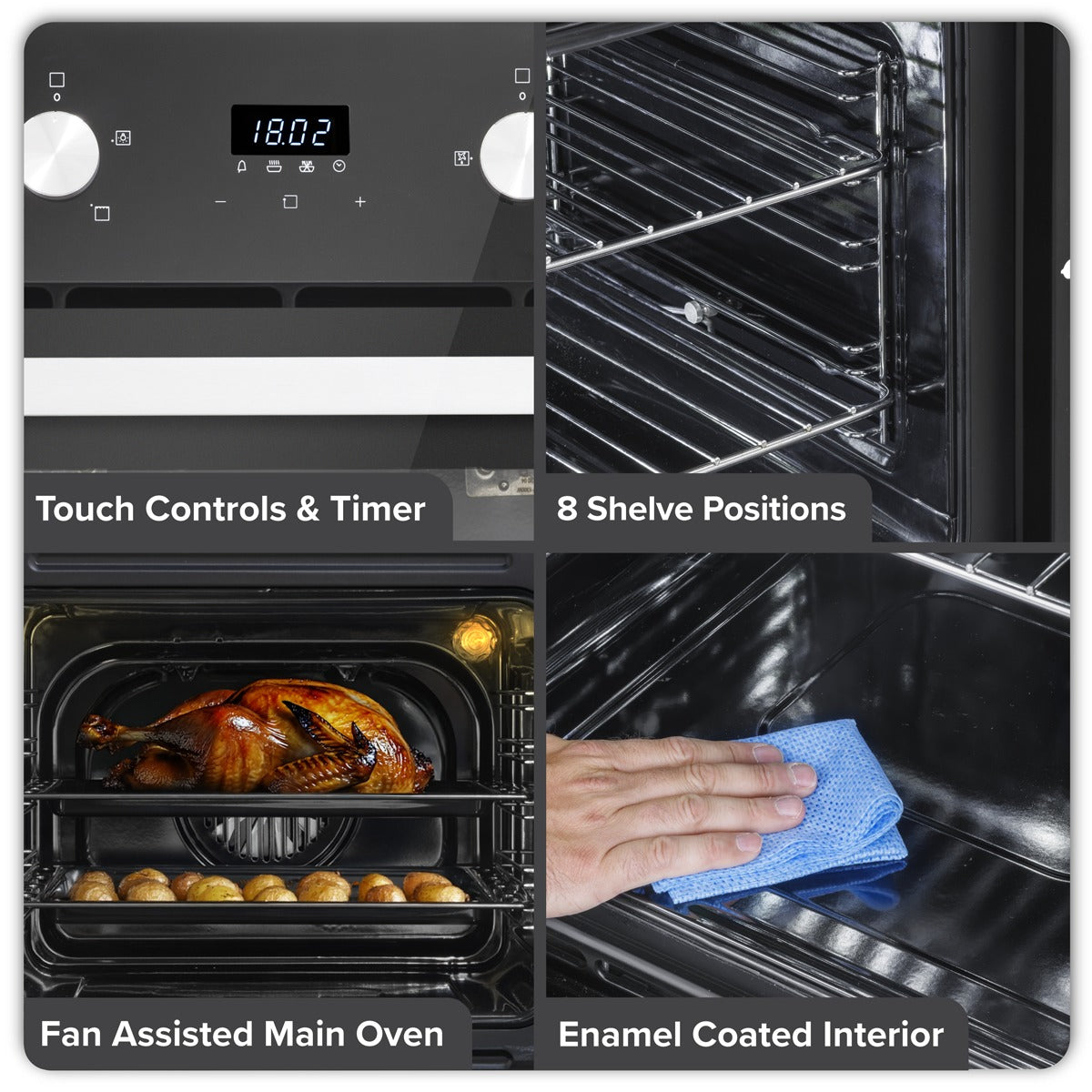 Baridi 90cm Built-In Double Oven, 88L Capacity, Energy Rating A - Black DH279