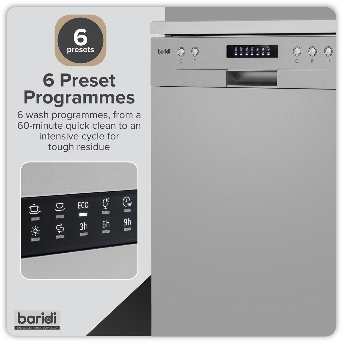Baridi Regular Sized Freestanding Dishwasher 60cm Wide 13 Place Settings - Silver DH280