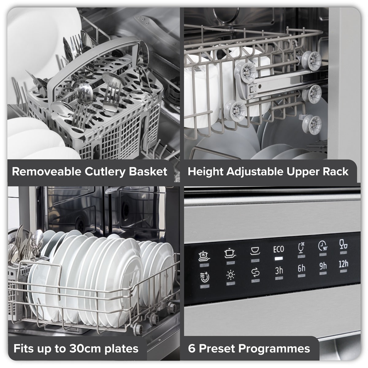 Baridi Regular Sized Freestanding Dishwasher 60cm Wide 13 Place Settings - Silver DH280