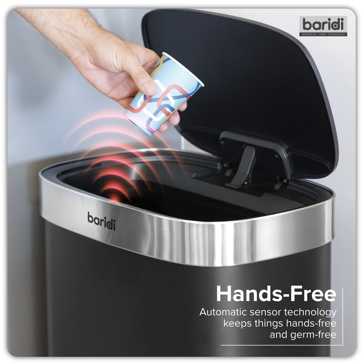 Baridi Sensor Bin 80L - Black/Stainless Steel DH283