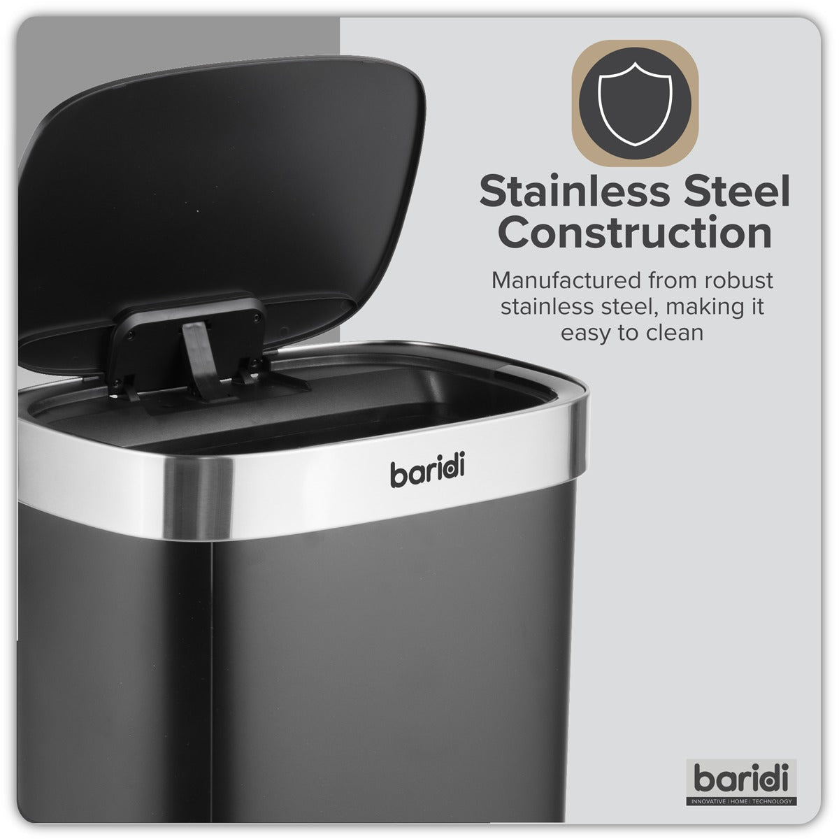 Baridi Sensor Bin 80L - Black/Stainless Steel DH283