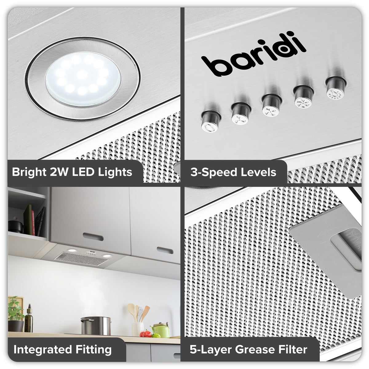 Baridi Cooker Hood with 5-Layer Filter 52cm - Stainless Steel DH284