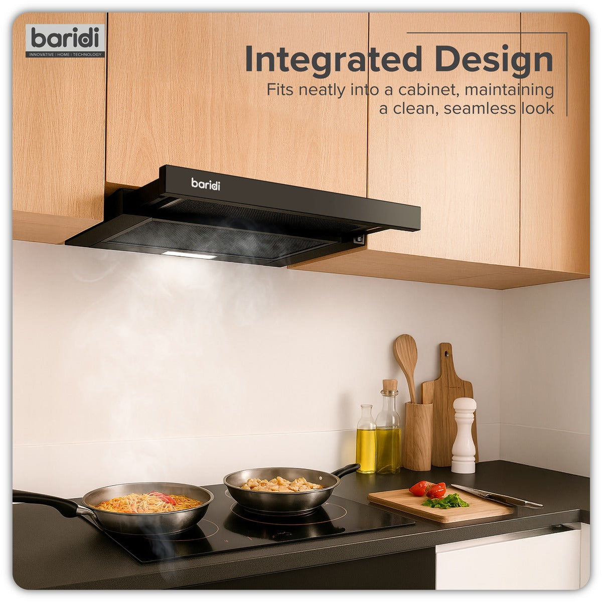 Baridi Telescopic Cooker Hood with Aluminium Filters 60cm - Black DH287