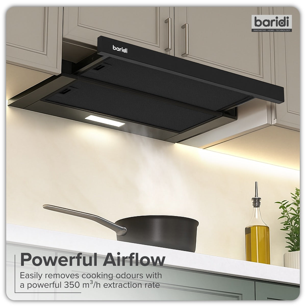 Baridi Telescopic Cooker Hood with Aluminium Filters 60cm - Black DH287