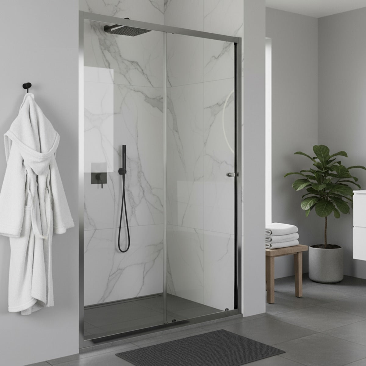 Baridi Sliding Shower Door 1000 x 1850mm, 6mm Tempered Glass, Reversible - Chrome DH292