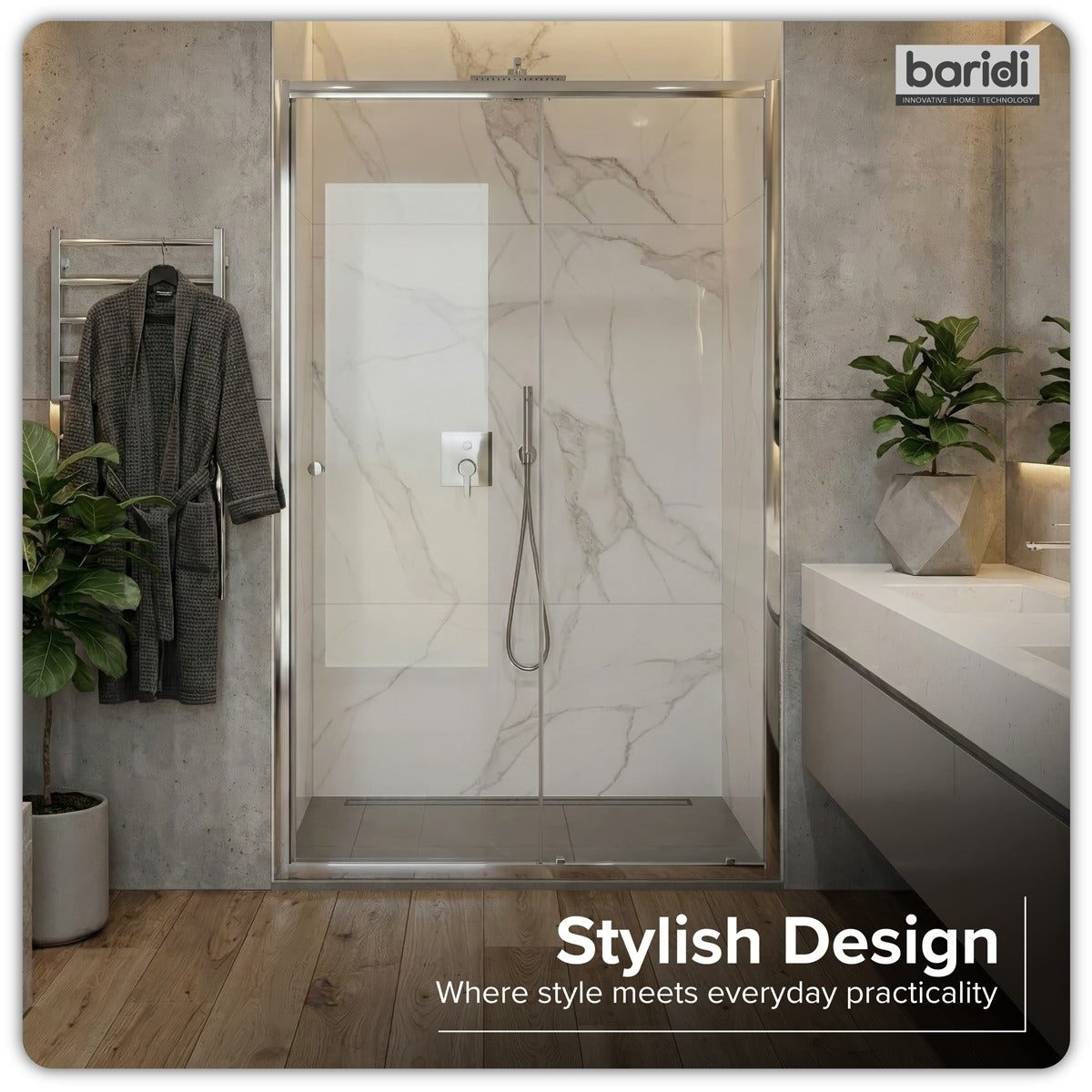 Baridi Sliding Shower Door 1200 x 1850mm, 6mm Tempered Glass, Reversible - Chrome DH294