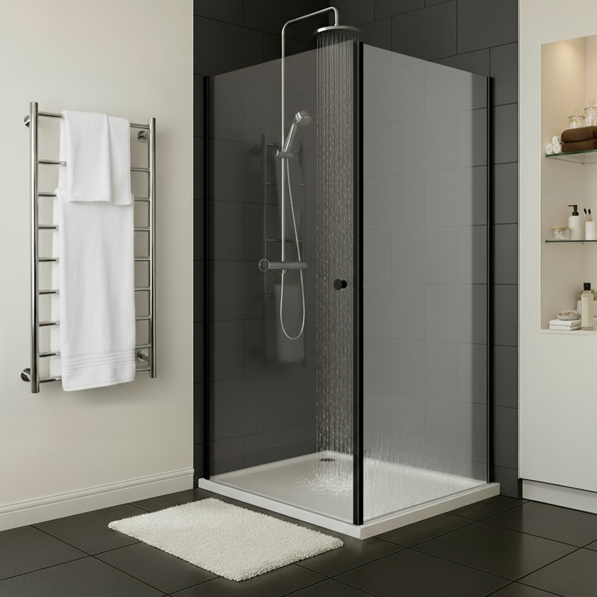 Baridi Side Panel for Sliding Shower Doors, 6mm Tempered Glass - Black DH297